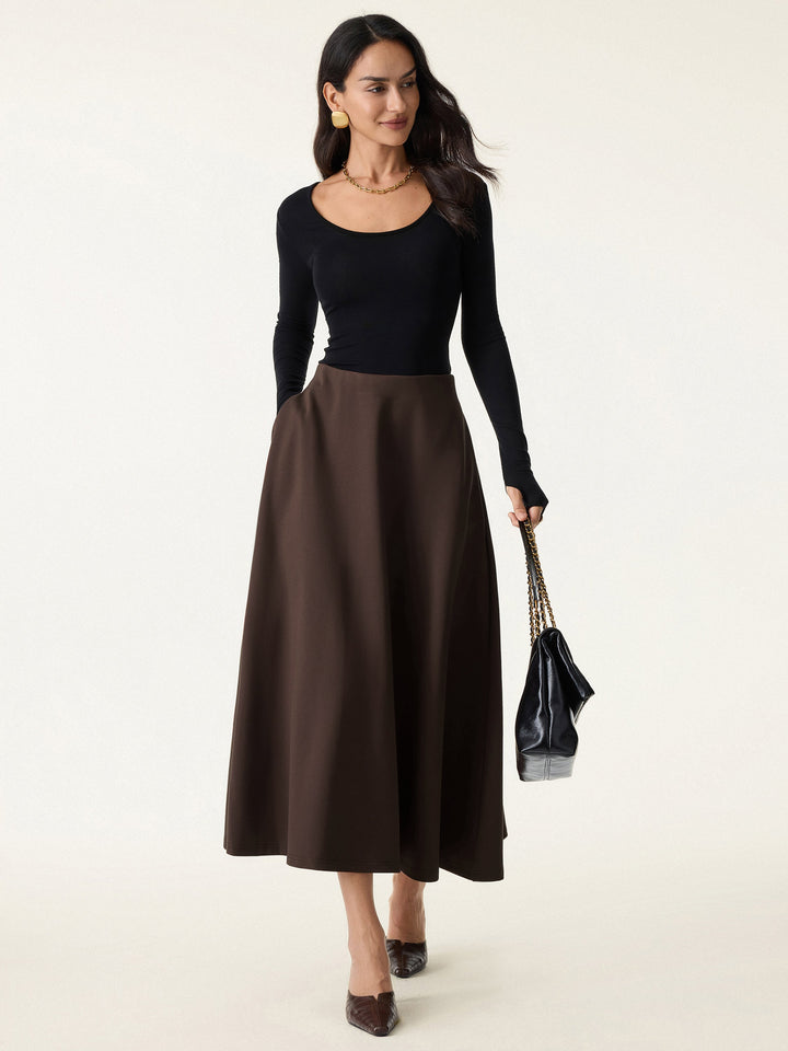 Wrinkle-Resistant High Rise Pull-on Maxi Skirts with Pockets
