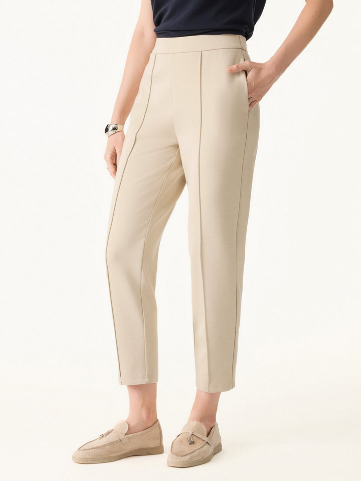 Mid Rise Cropped Tapered Leg Pull-on Pants with Pockets