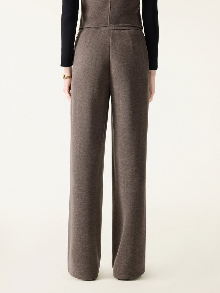 2Pcs Set Brushed Warm V-neck Vest & Regular High Rise Pintuck Straight Pull-on Pants