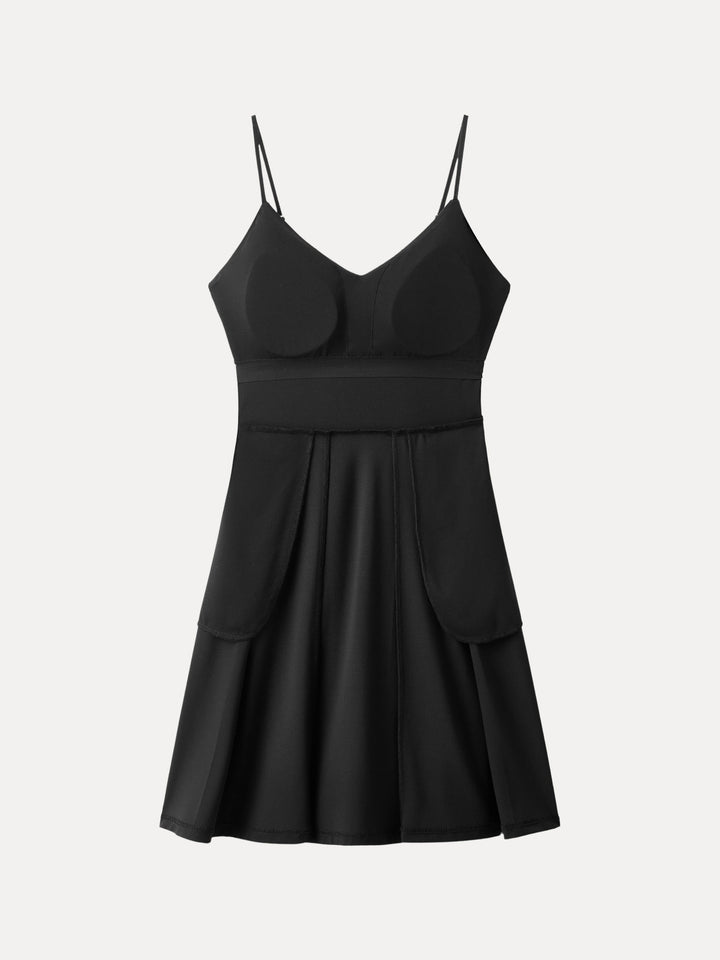 Bamboo Ponte V-neck Fit-and-flare Mini Brami Dress with Pockets