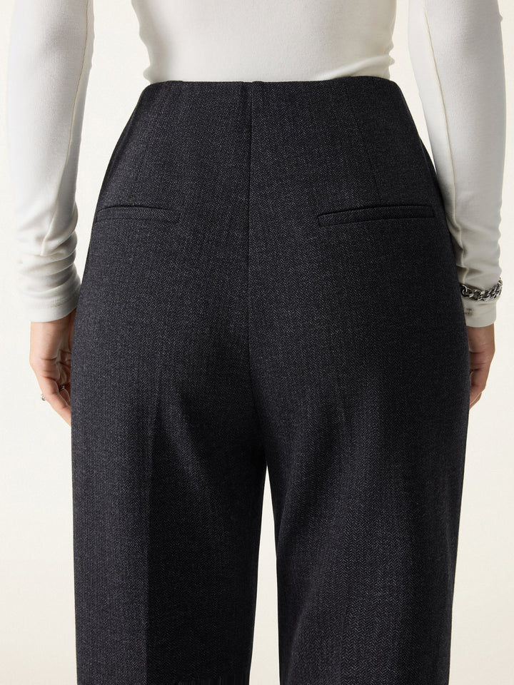 Herringbone High Rise Tapered Leg Trousers with Pockets