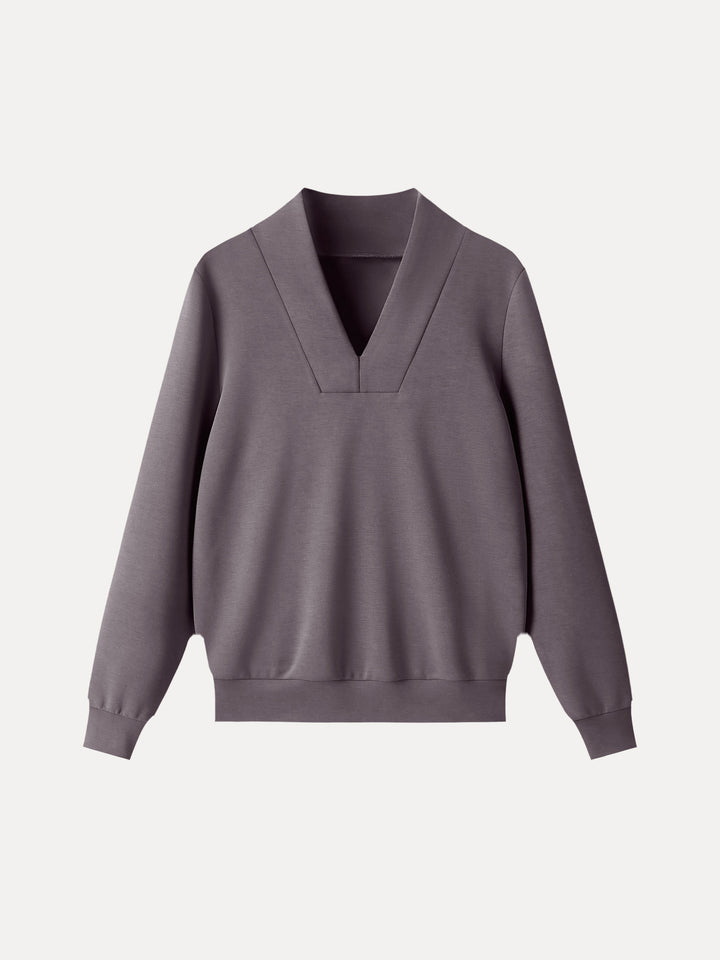Essential V-Neck Long Sleeve Pullover Top Taro Tea XS