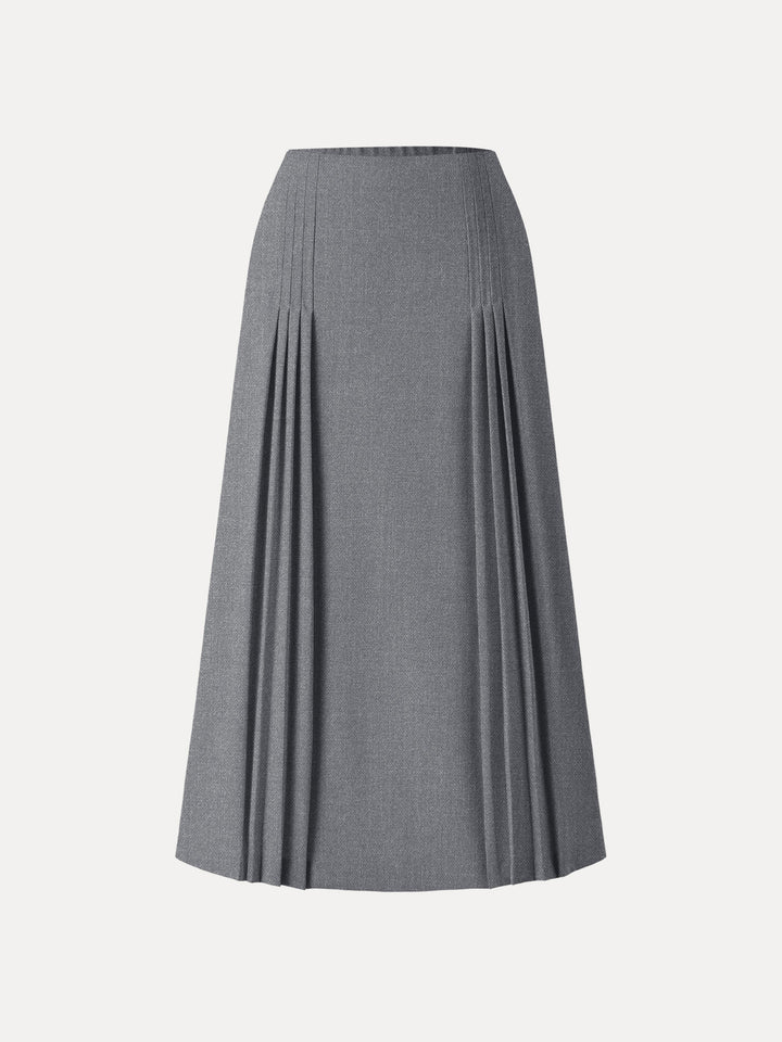 Wrinkle-Resistant A-line Pleated Midi Skirt with Pockets Storm Grey XS