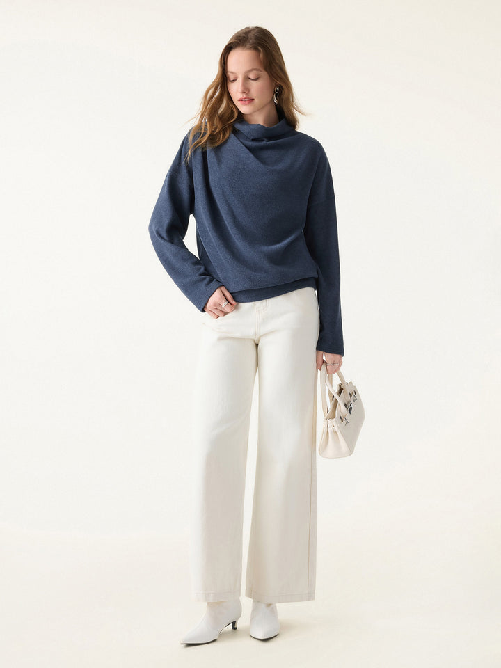 Cozy Relaxed Mockneck Top with Banded Hem