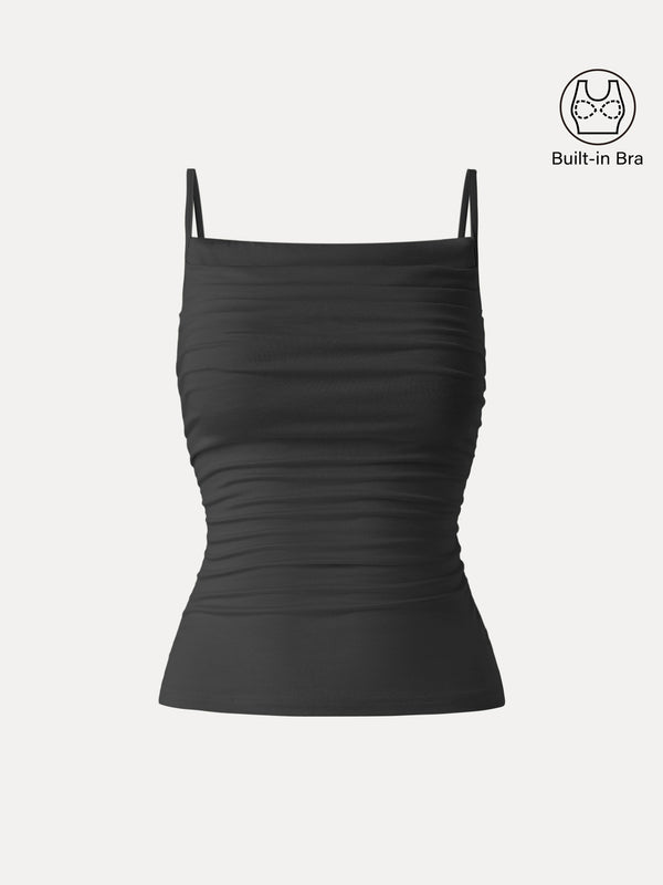 OGLmove Adjustable Spaghetti Straps Side Ruched New Airy Bra Tank Black XS