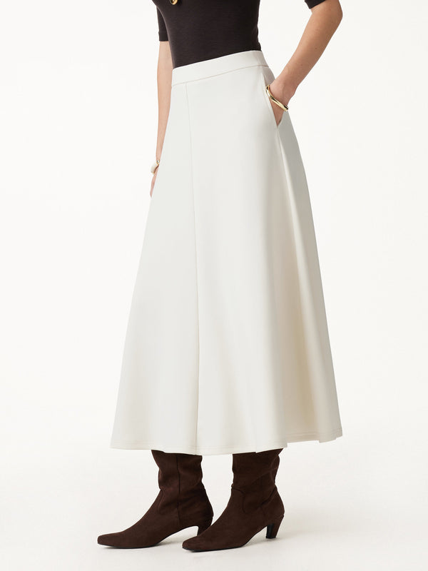 OGLmove Modal Spacer Knit High-Rise Umbrella Midi Skirt with Pockets Off White XXS