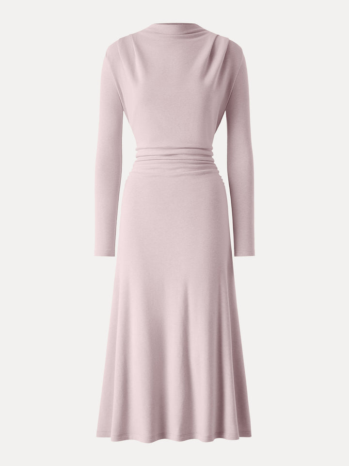 ProWarm Ruched Mockneck Fit-and-Flare Midi Dress Misty Rose XS