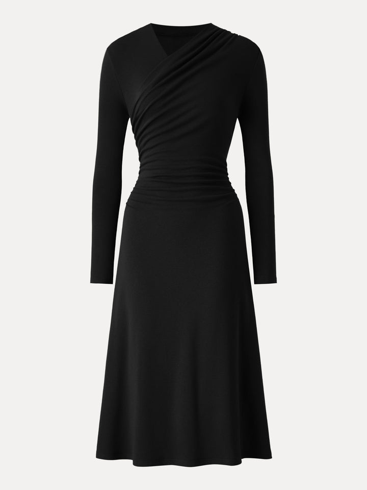 ProWarm Surplice V-neck Ruched Midi Dress Black XS