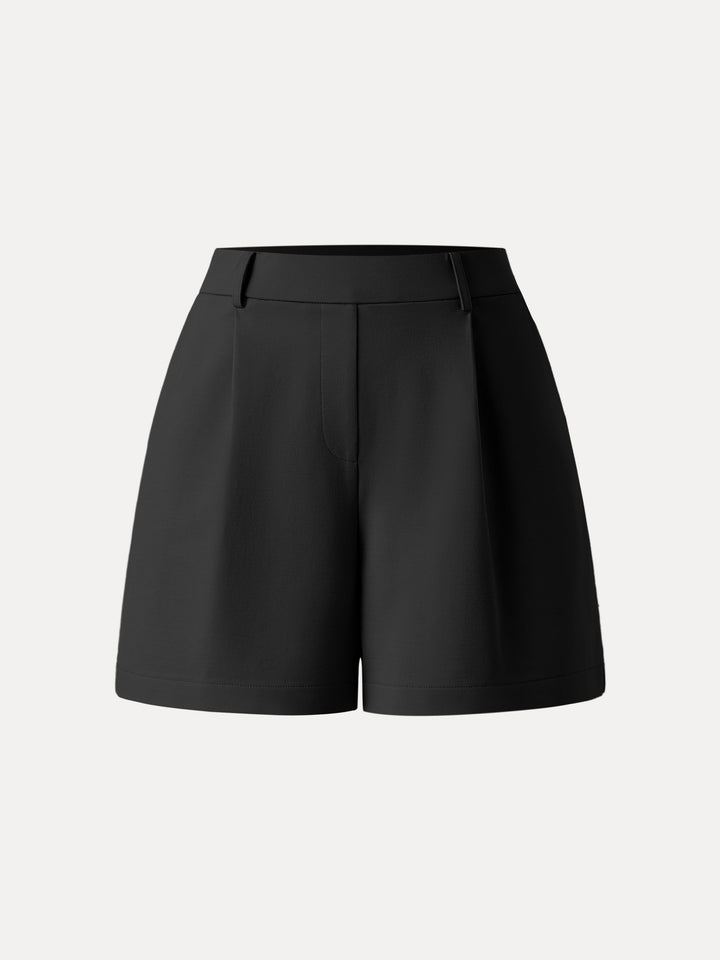 Mid Rise Smart Pleated Pull-on Shorts with Pockets Black XS