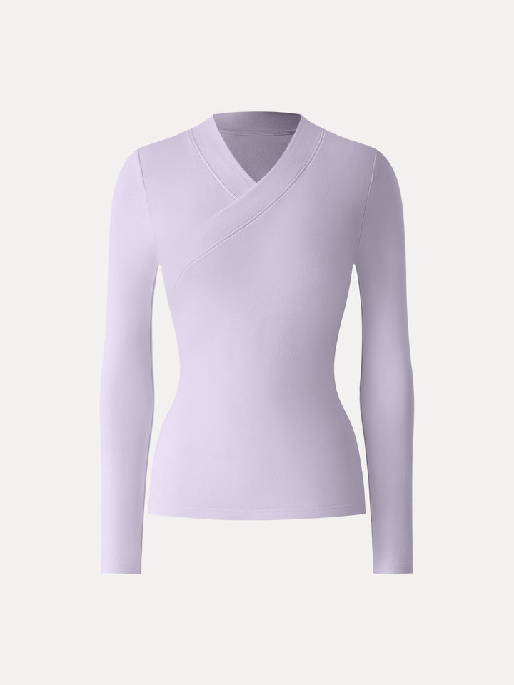 Wide Binding Surplice Long Sleeve Top Lilac Mist XS