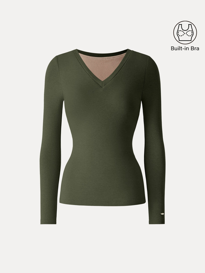 ProWarm V-Neck Long Sleeve Brami Deep Olive XS