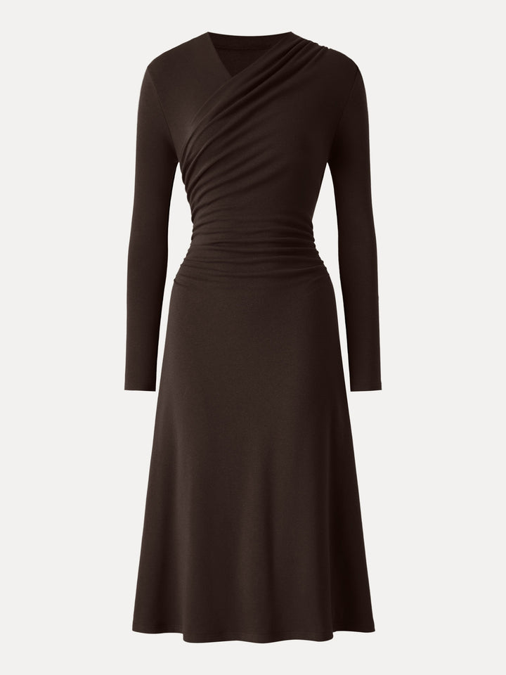 ProWarm Surplice V-neck Ruched Midi Dress Espresso XS