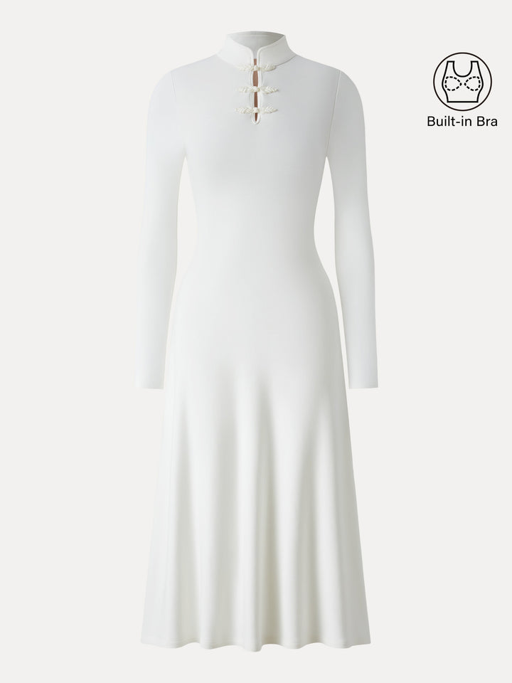 Mandarin Collar Frog Button Midi Brami Dress