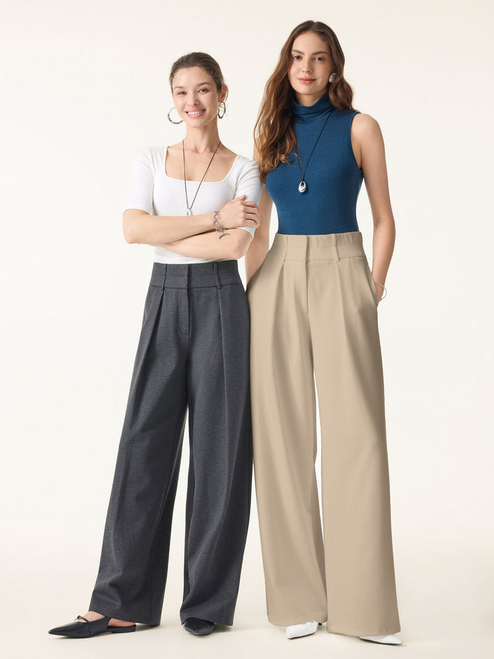 Stretchy High Rise Cropped Wide Leg Pants with Pockets