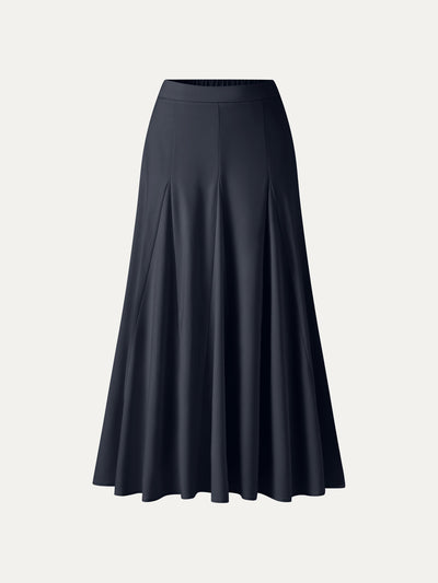OGLmove Wrinkle-Resistant Linen Blend Maxi Flare Skirt Navy XS