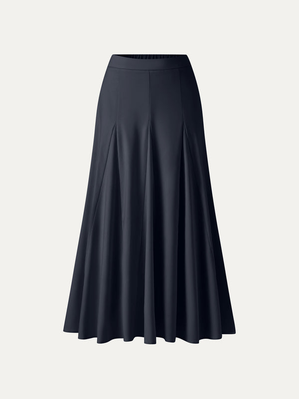 OGLmove Wrinkle-Resistant Linen Blend Maxi Flare Skirt Navy XS