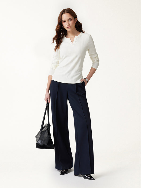 OGLmove Stretch Bamboo Mid-Rise Wide-Leg Pintuck Pants with Pockets