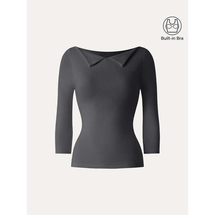 Light Warm Flapped Boatneck 3/4 Sleeve Brami Blue Charcoal XS